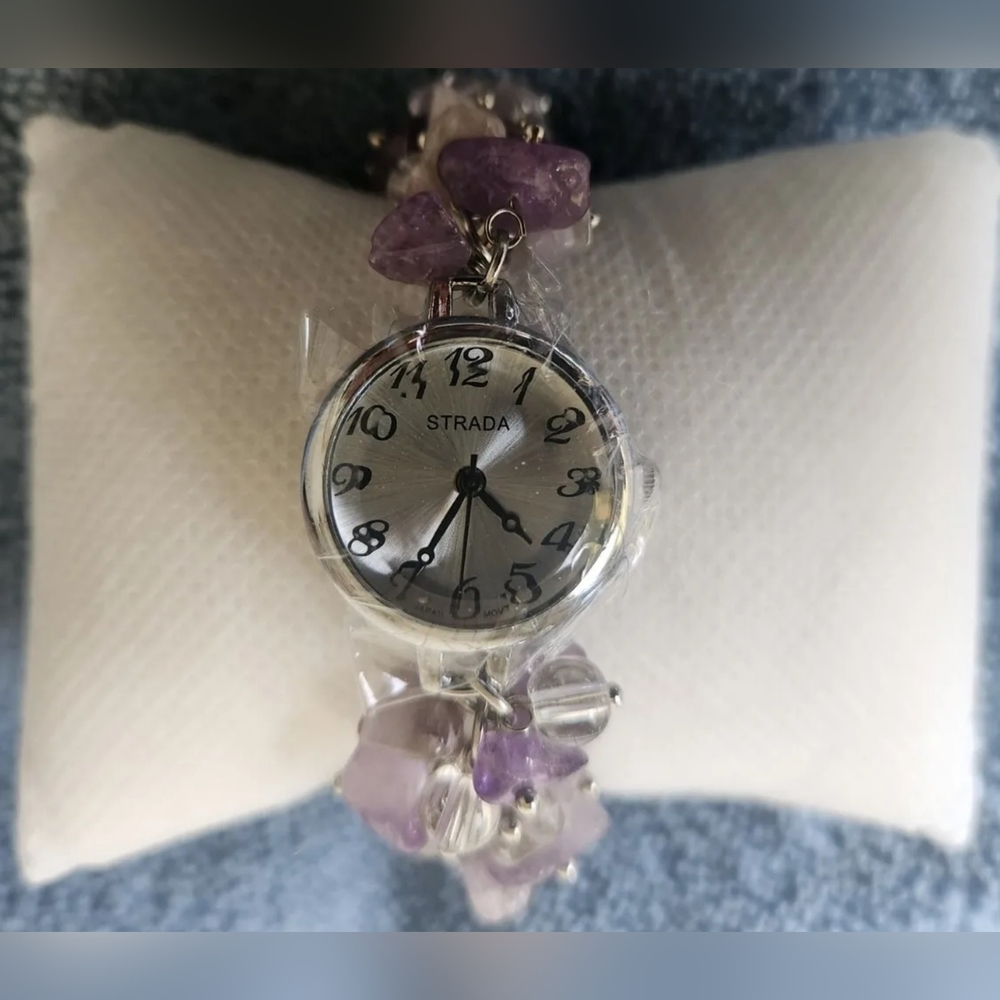 Strada Japanese Movement Amethyst Bracelet Watch 20cttw 7-8.5" New In Box